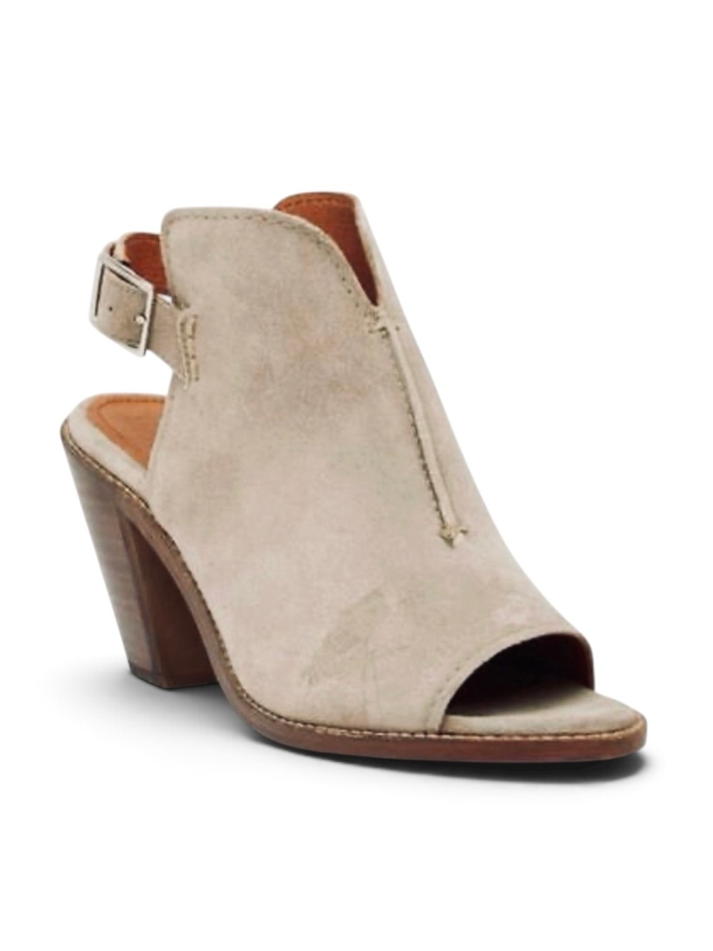 Frye Women’s Sz 7 Beige Suede Courtney Sling Back Booties Block Heel